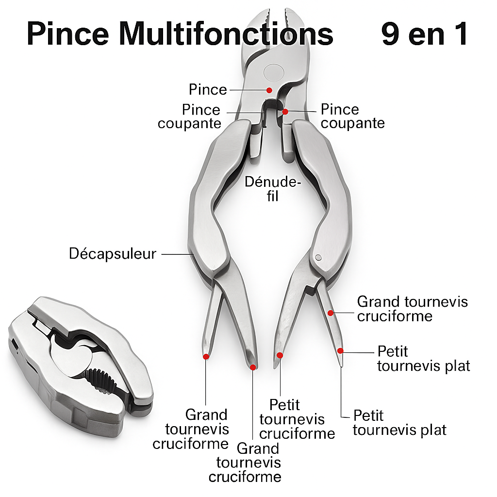 Pince Multifonctions Portable 9 en 1 : Votre Alliée Essentielle
