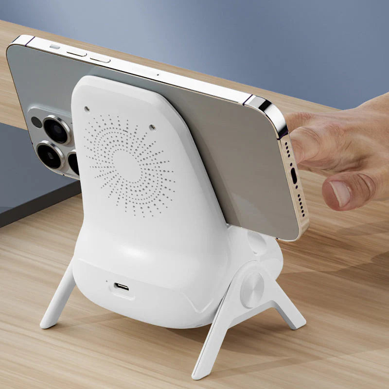 Support de téléphone 3 en 1 – Compatible MagSafe, écran LCD et gestion des câbles.