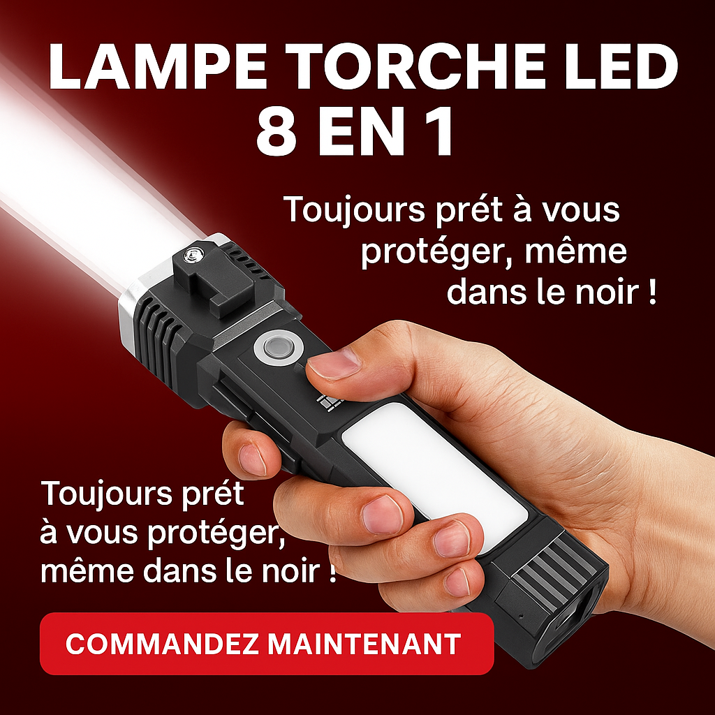 Lampe de Poche LED de Sécurité 8-en-1 Rechargeable