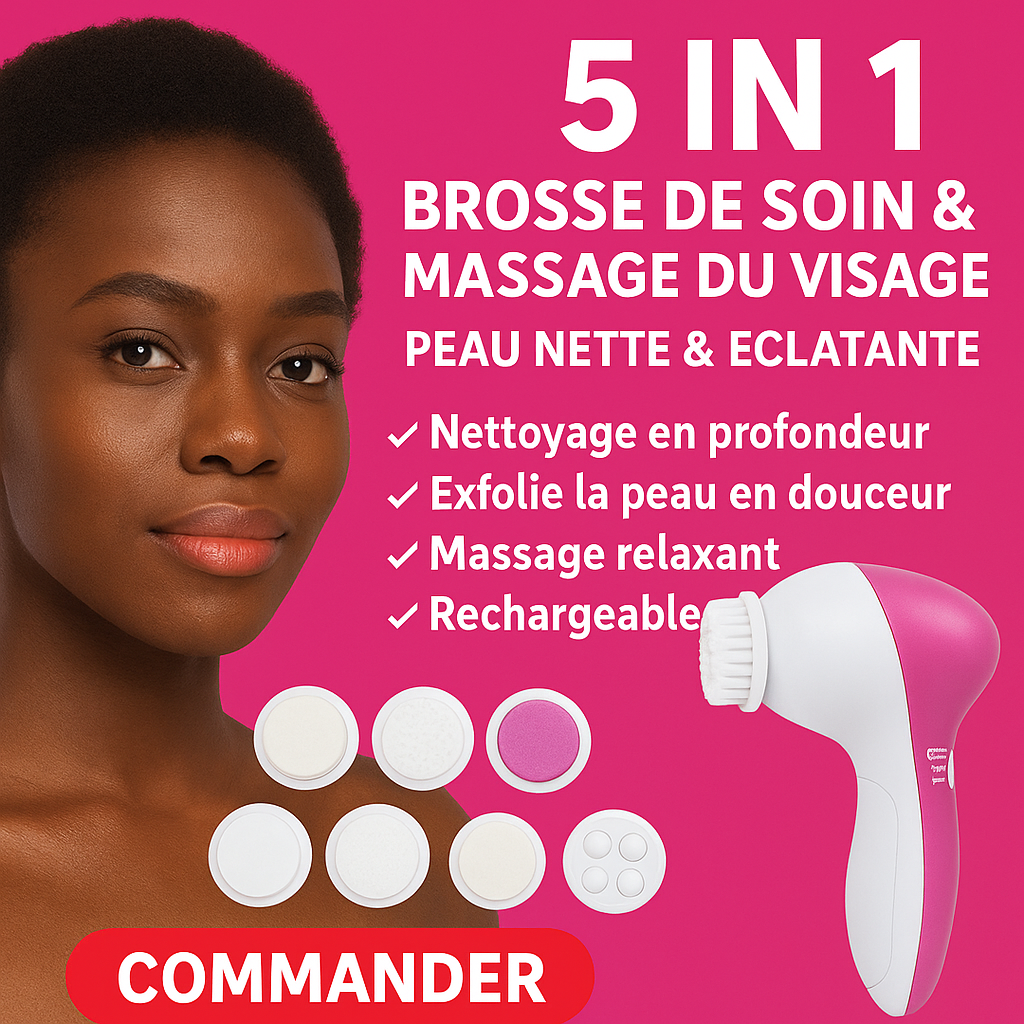 Brosse de Soin & Massage du Visage 5 en 1 – Peau Nette & Éclatante