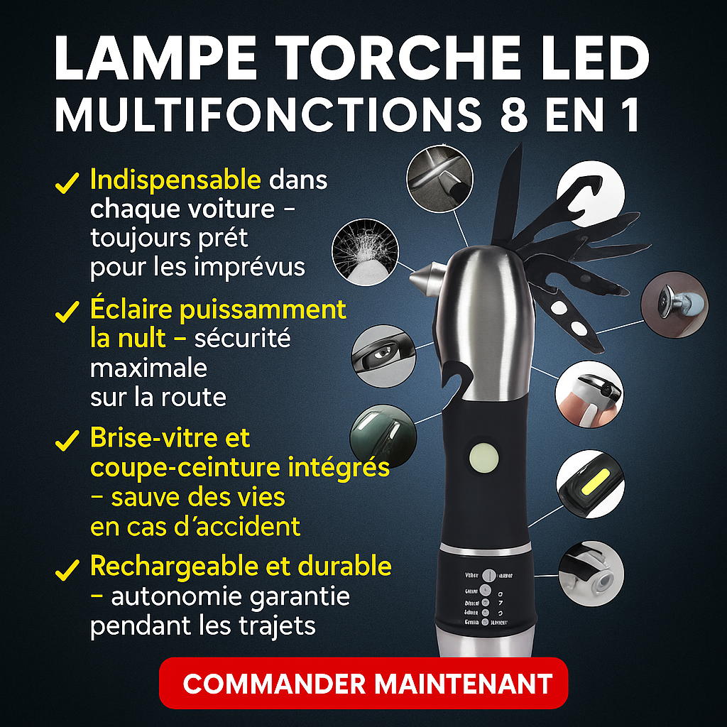 Torche Multi-Outils Durable 8 en 1 : Votre Parfait Compagnon de sécurité