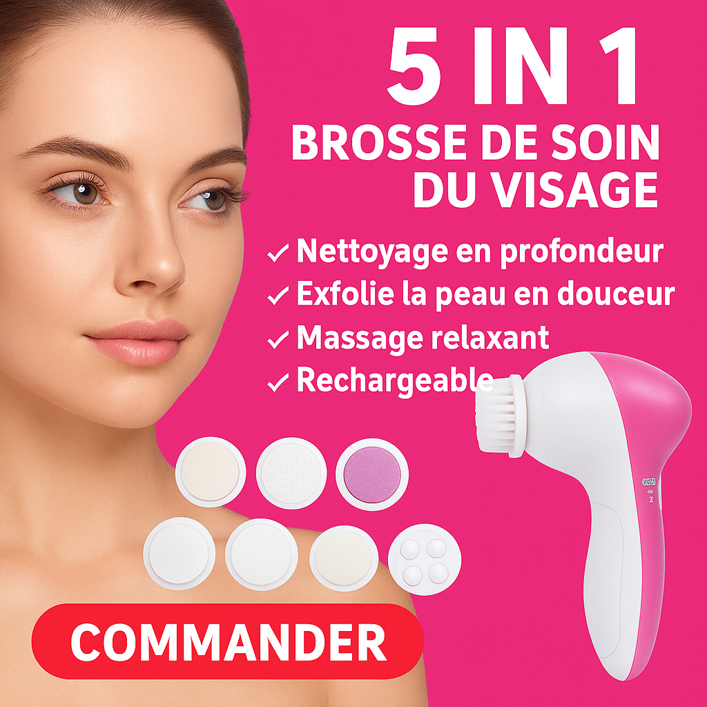 Brosse de Soin & Massage du Visage 5 en 1 – Peau Nette & Éclatante