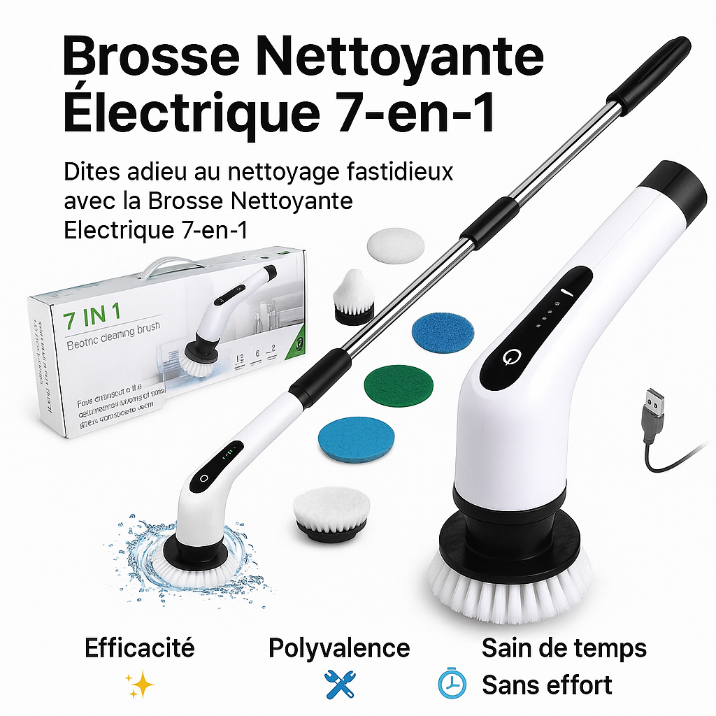 Brosse électrique de nettoyage multifonctions 7 en 1.