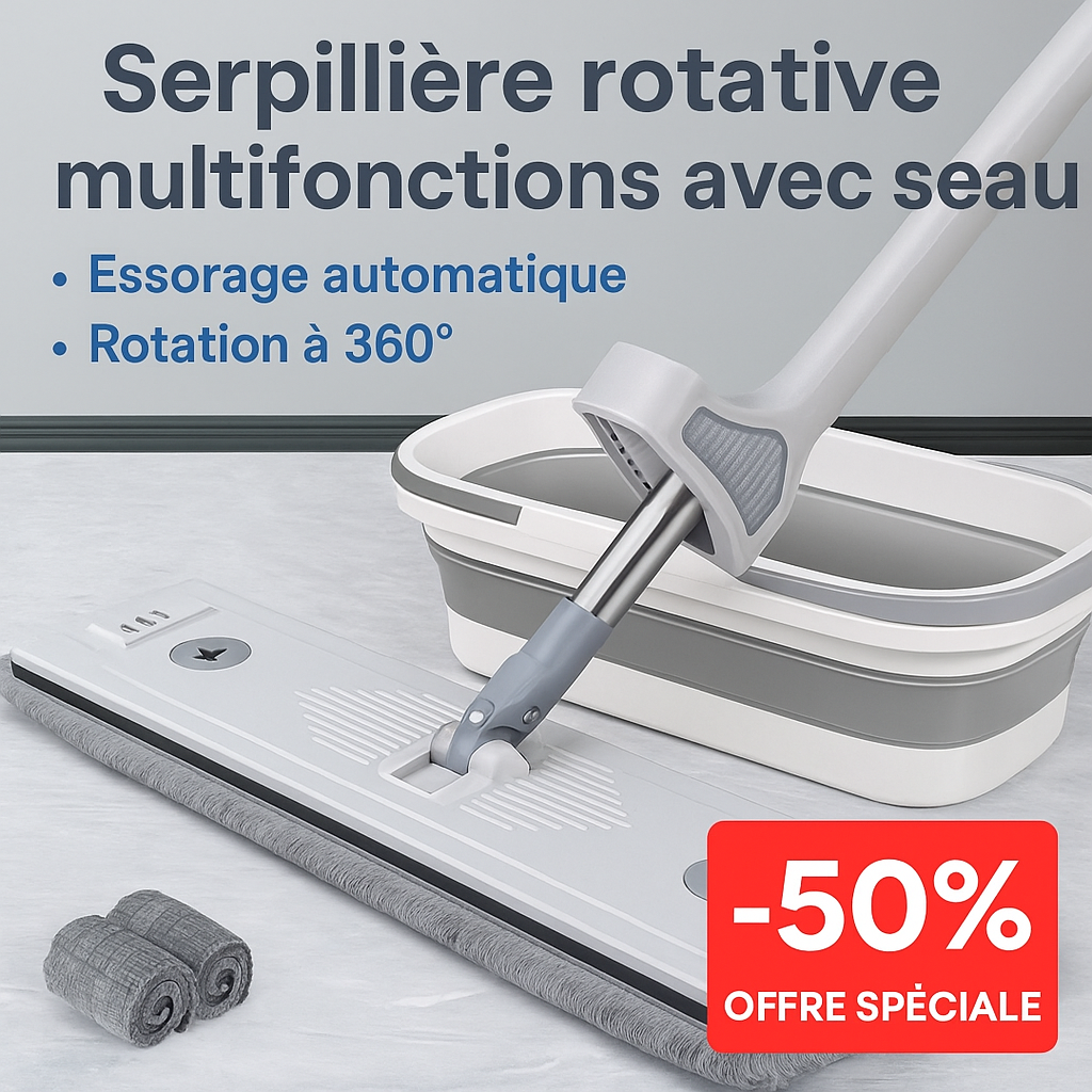 Serpillière rotative multifonctions avec seau